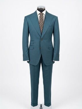 Teal green Men's Two-Piece Suit - Classic Tailored super 180 wool suit